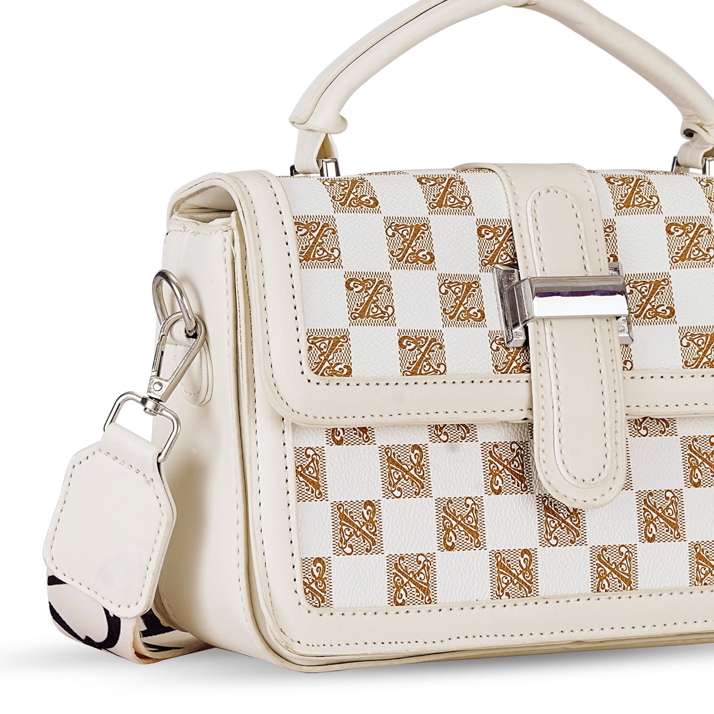 White Colourblocked Satchel Bag