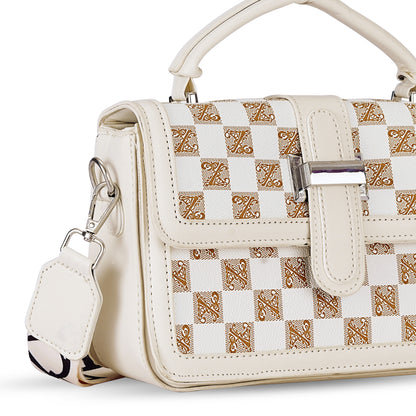 White Colourblocked Satchel Bag