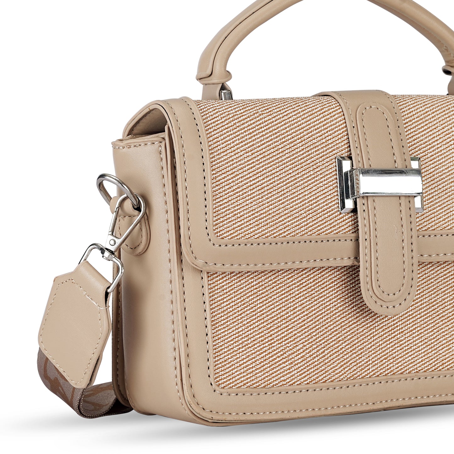 Beige Structured Satchel Bag