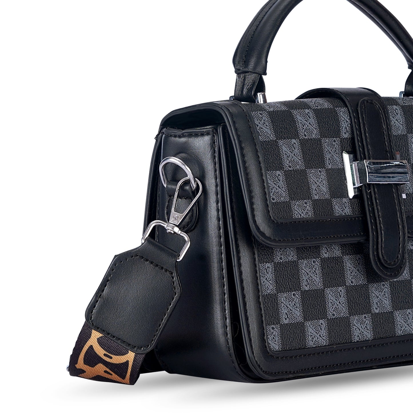 Black Colourblocked Satchel Bag