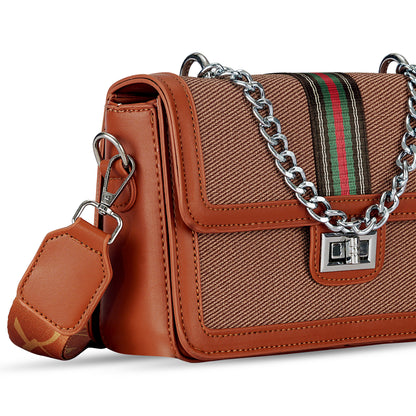 Tan Colourblocked Sling Bag