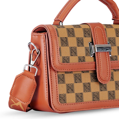 Tan Colourblocked Satchel Bag