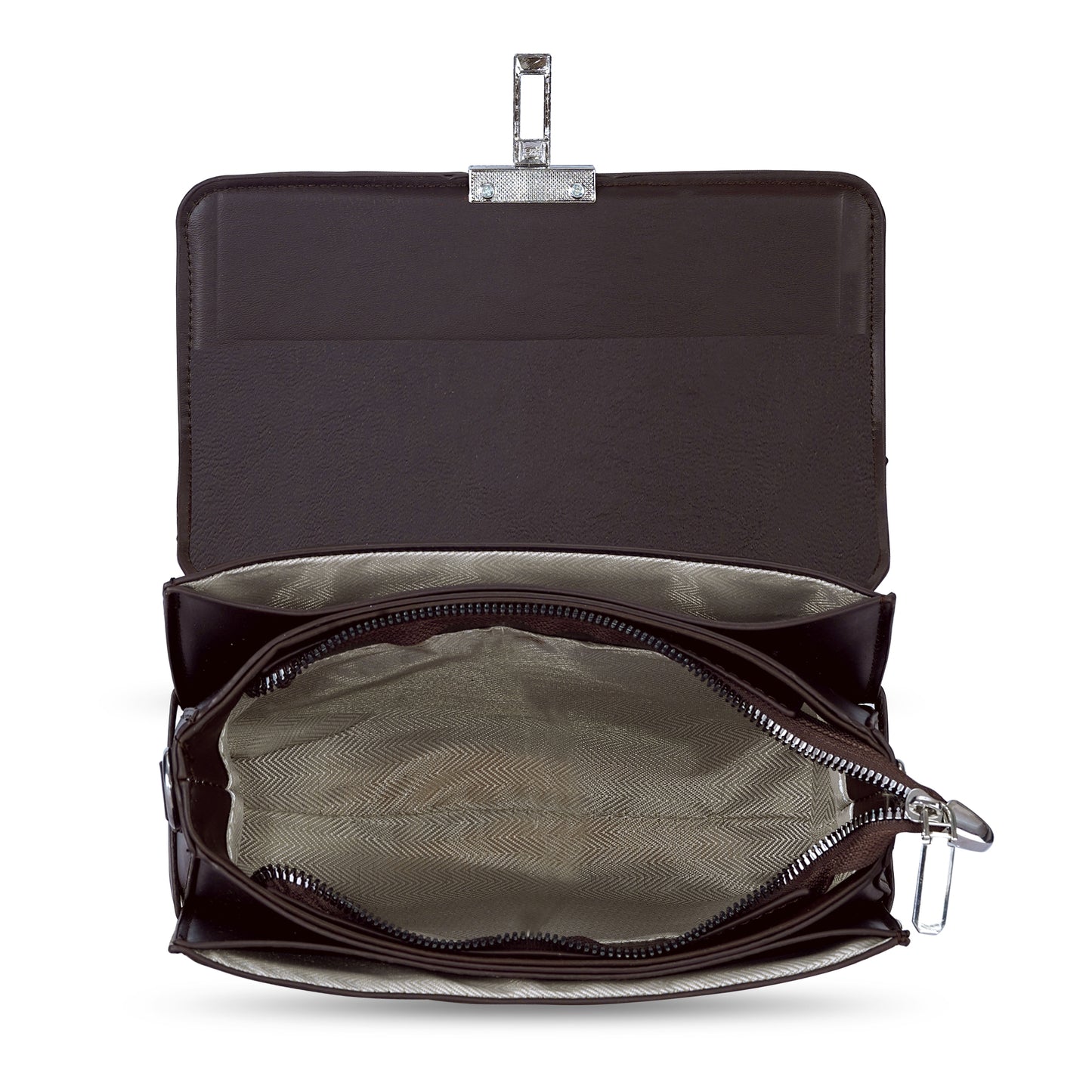 Brown Colourblocked Satchel Bag