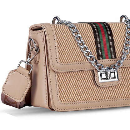 Beige Colourblocked Sling Bag