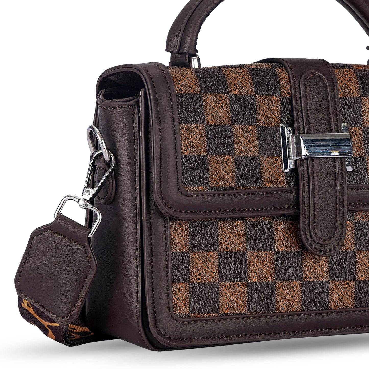 Brown Colourblocked Satchel Bag