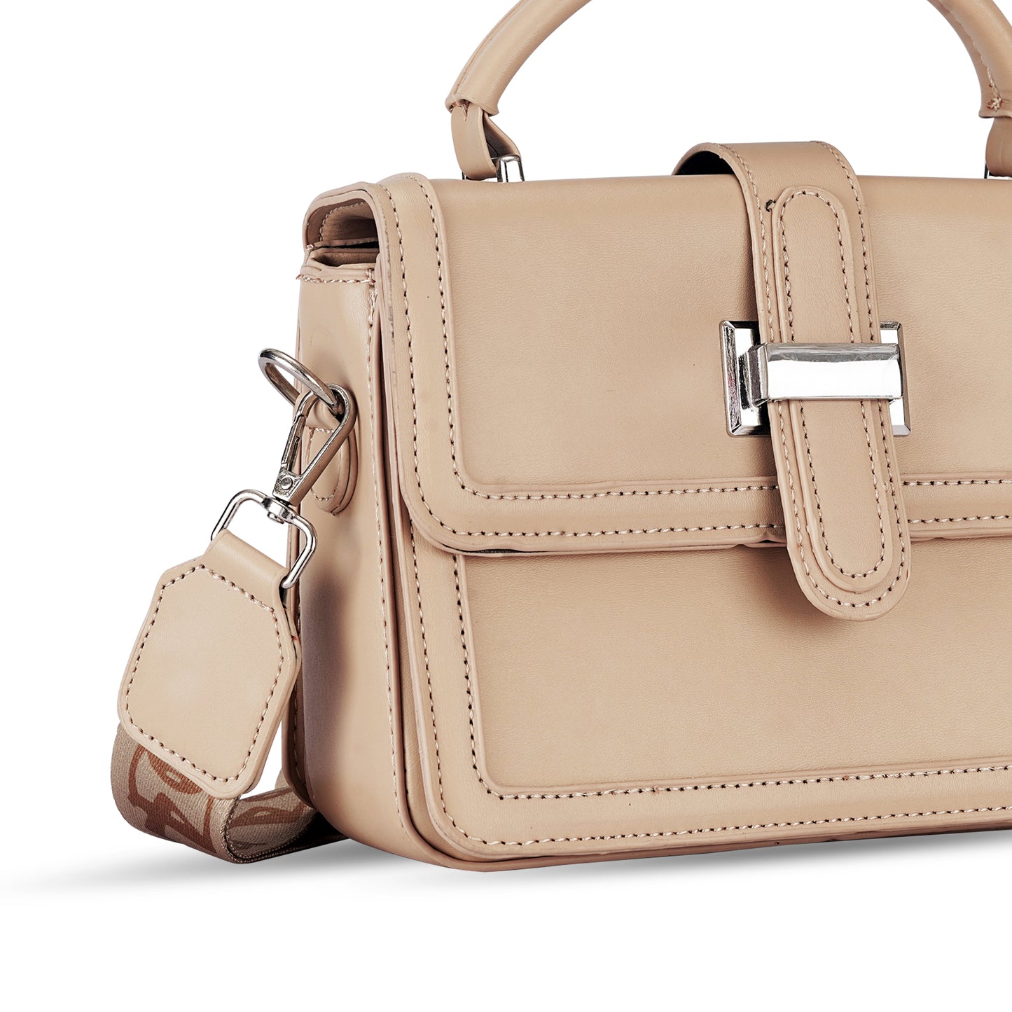 Beige Structured Satchel Bag