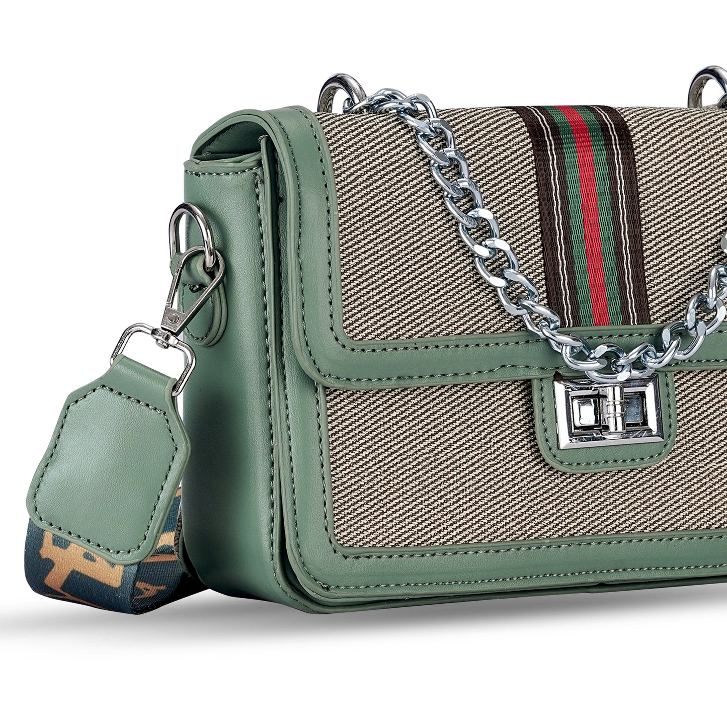 Green Colourblocked Sling Bag