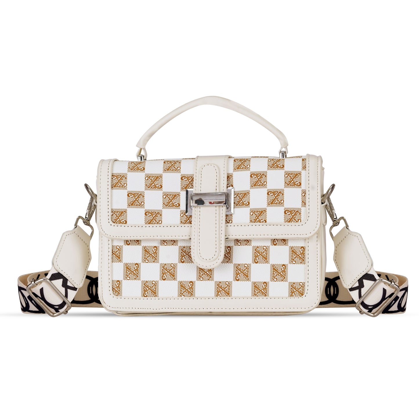 White Colourblocked Satchel Bag