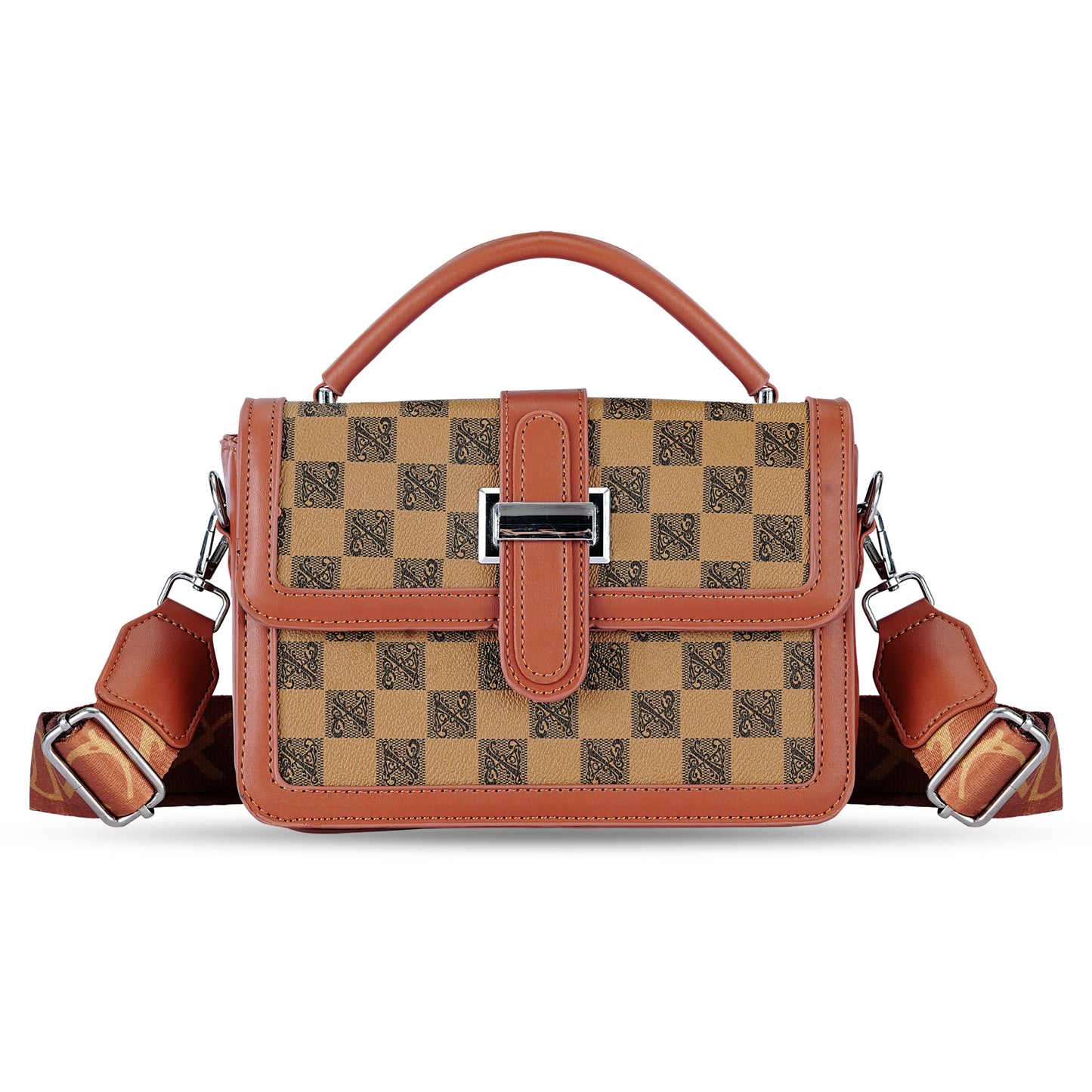 Tan Colourblocked Satchel Bag