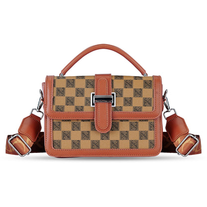 Tan Colourblocked Satchel Bag