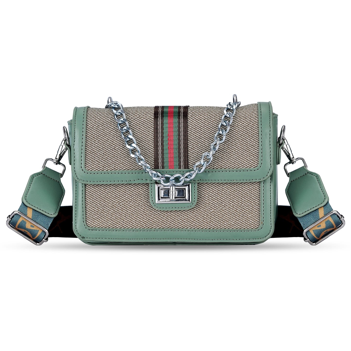 Green Colourblocked Sling Bag