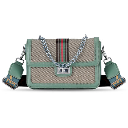 Green Colourblocked Sling Bag