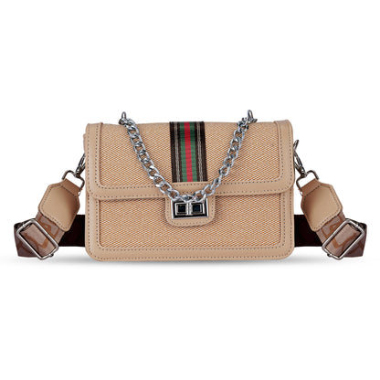 Beige Colourblocked Sling Bag