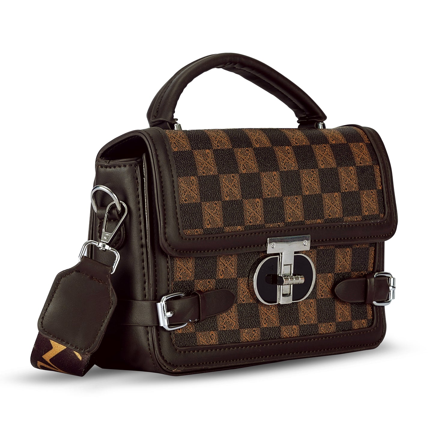 Brown Colourblocked Satchel Bag