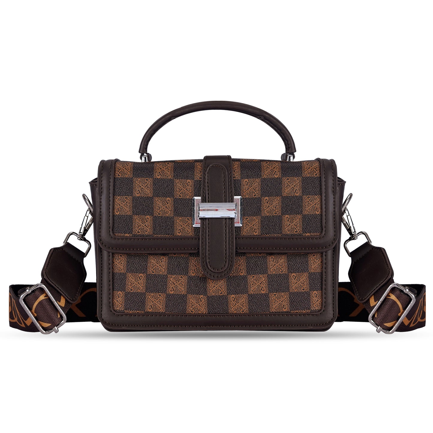 Brown Colourblocked Satchel Bag