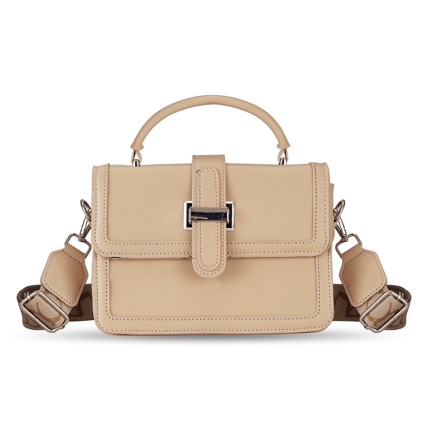 Beige Structured Satchel Bag