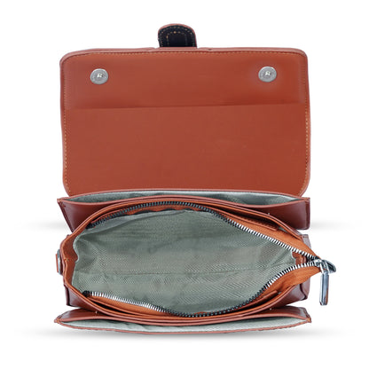 Tan Colourblocked Satchel Bag