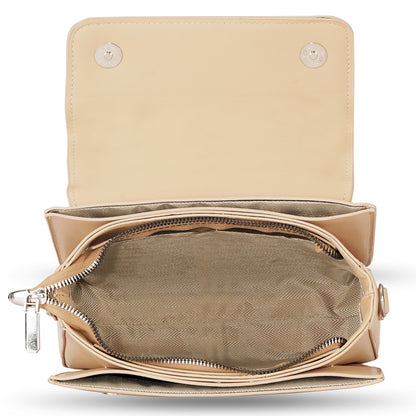 Beige Structured Satchel Bag